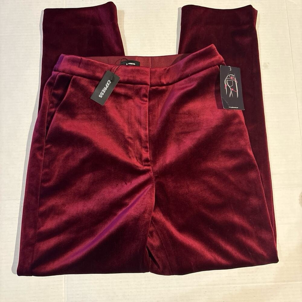 Women’s Express Editor Super High Waisted Velvet Straight Trouser Pants Size 4L